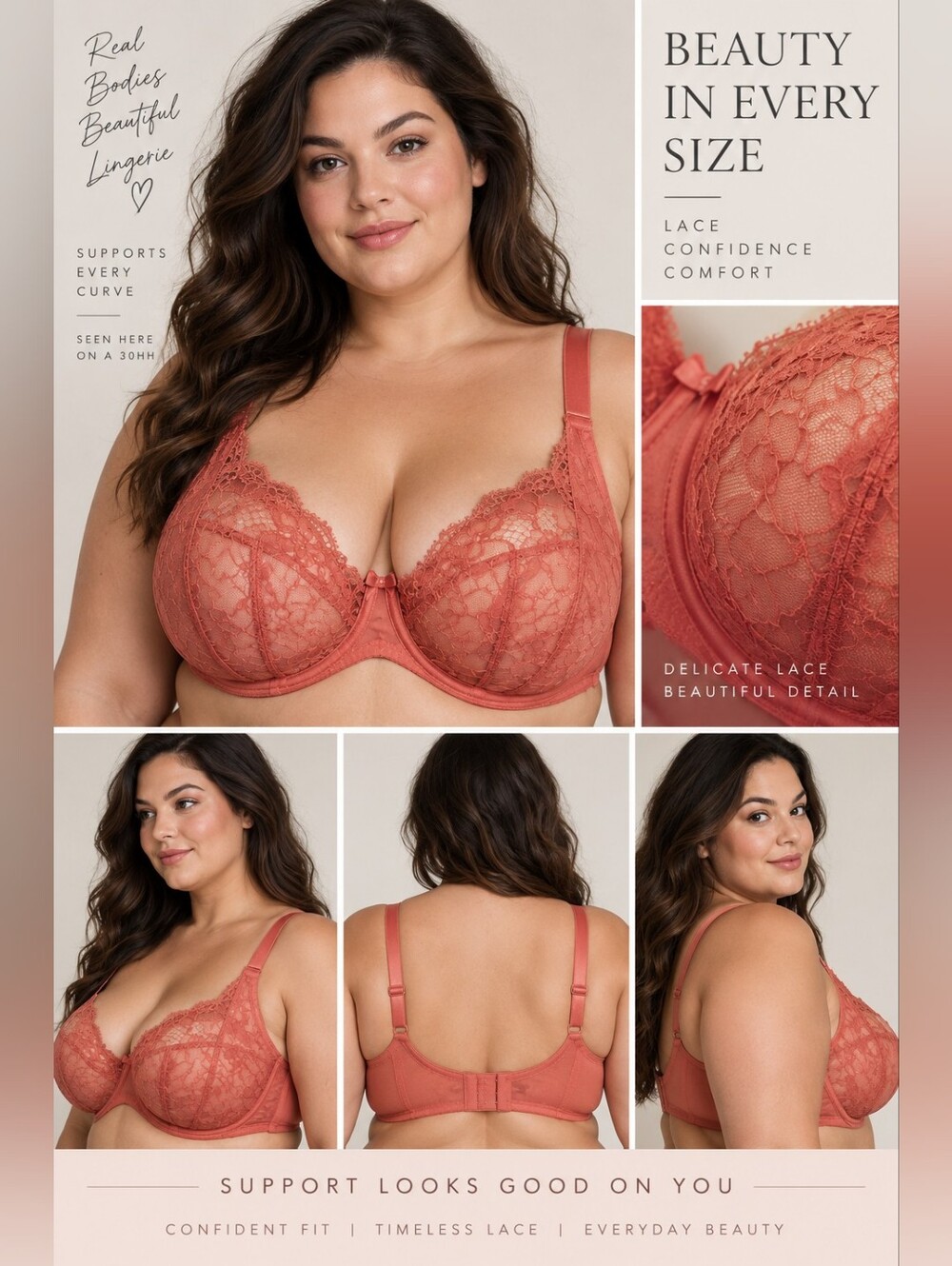 Panache "Imogene" Balconette Underwire Rose Bra - 30HH US